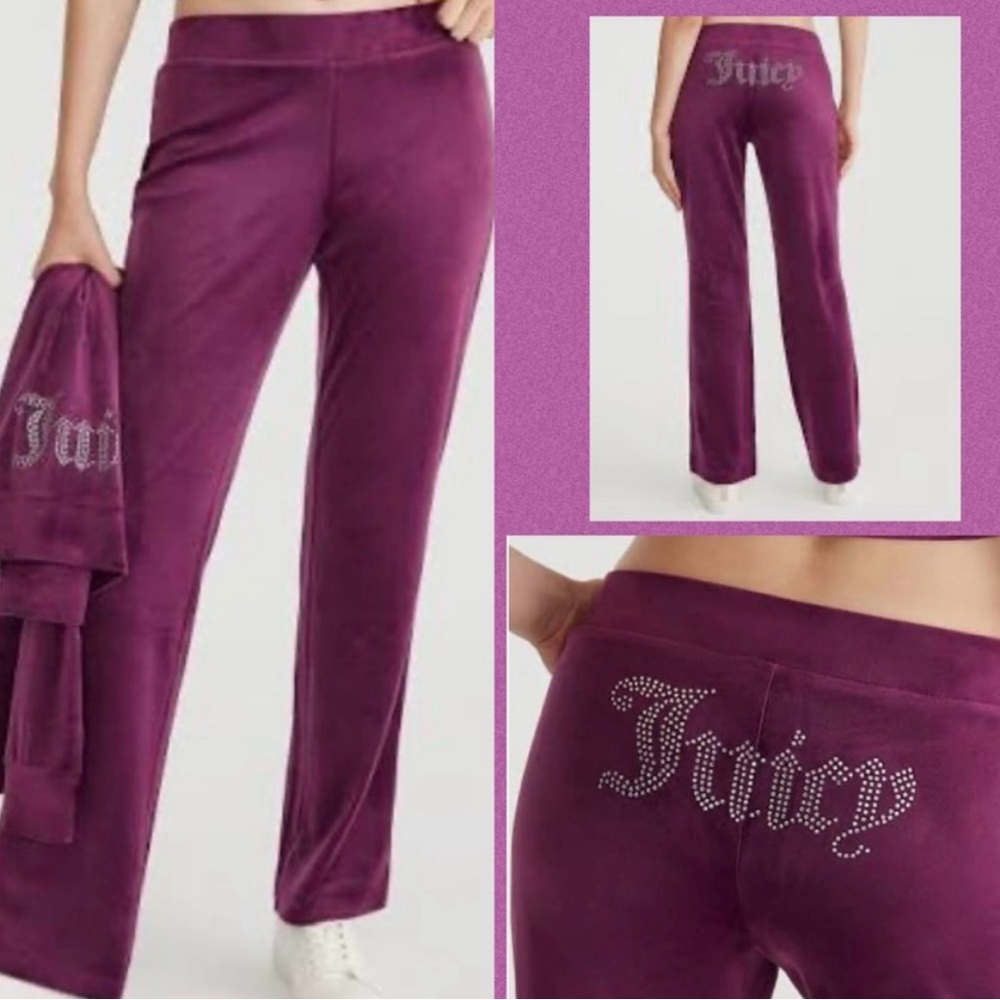 Y2K Juicy Couture Rich Purple Bling Velour Lounge Pants Size Large